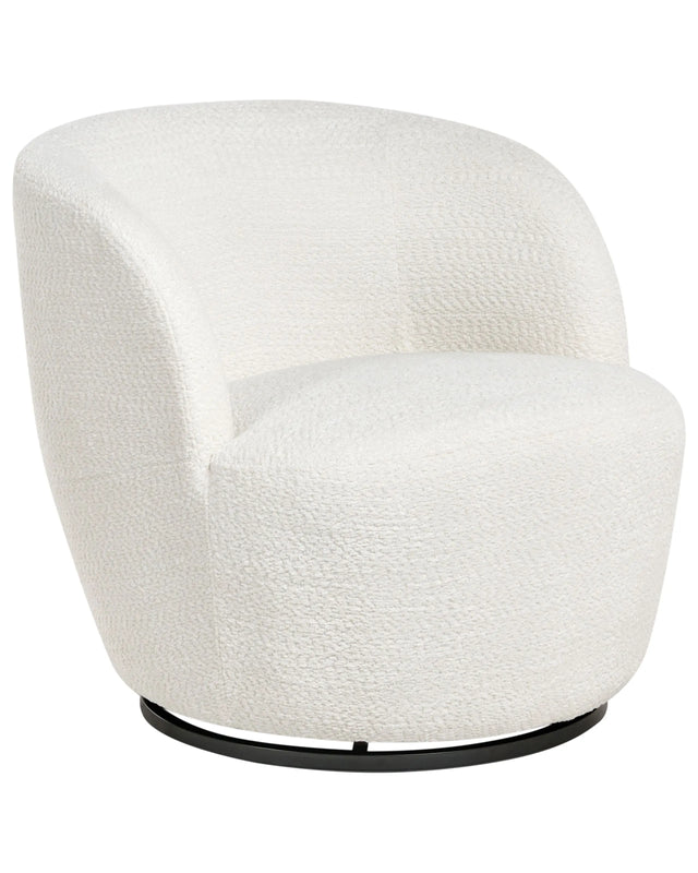 Swivel Armchair Off-White Chenille Polyester Upholstery with Armrests Wide Seat Living Room Modern Beliani
