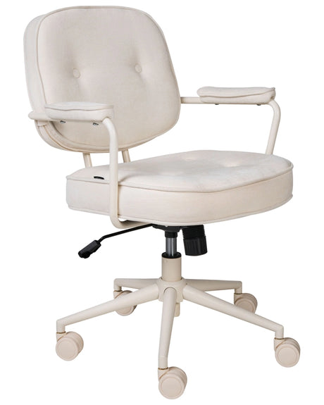 Office Chair Off-White Faux Leather Black Metal Frame Upholstered Swivel Function Adjustable Office Furniture Beliani