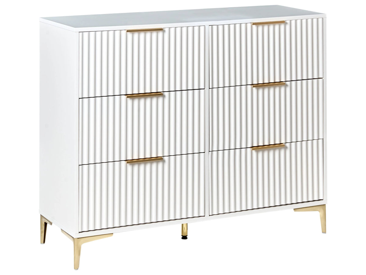 Chest of Drawers White MDF 6 Drawers Metal Legs Handles Fluted Fronts Modern Design Bedroom Living Room Beliani