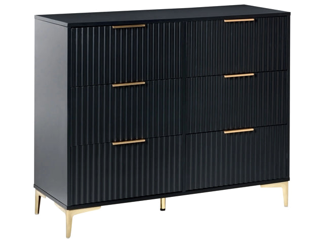 Chest of Drawers Black MDF 6 Drawers Metal Legs Handles Fluted Fronts Modern Design Bedroom Living Room Beliani