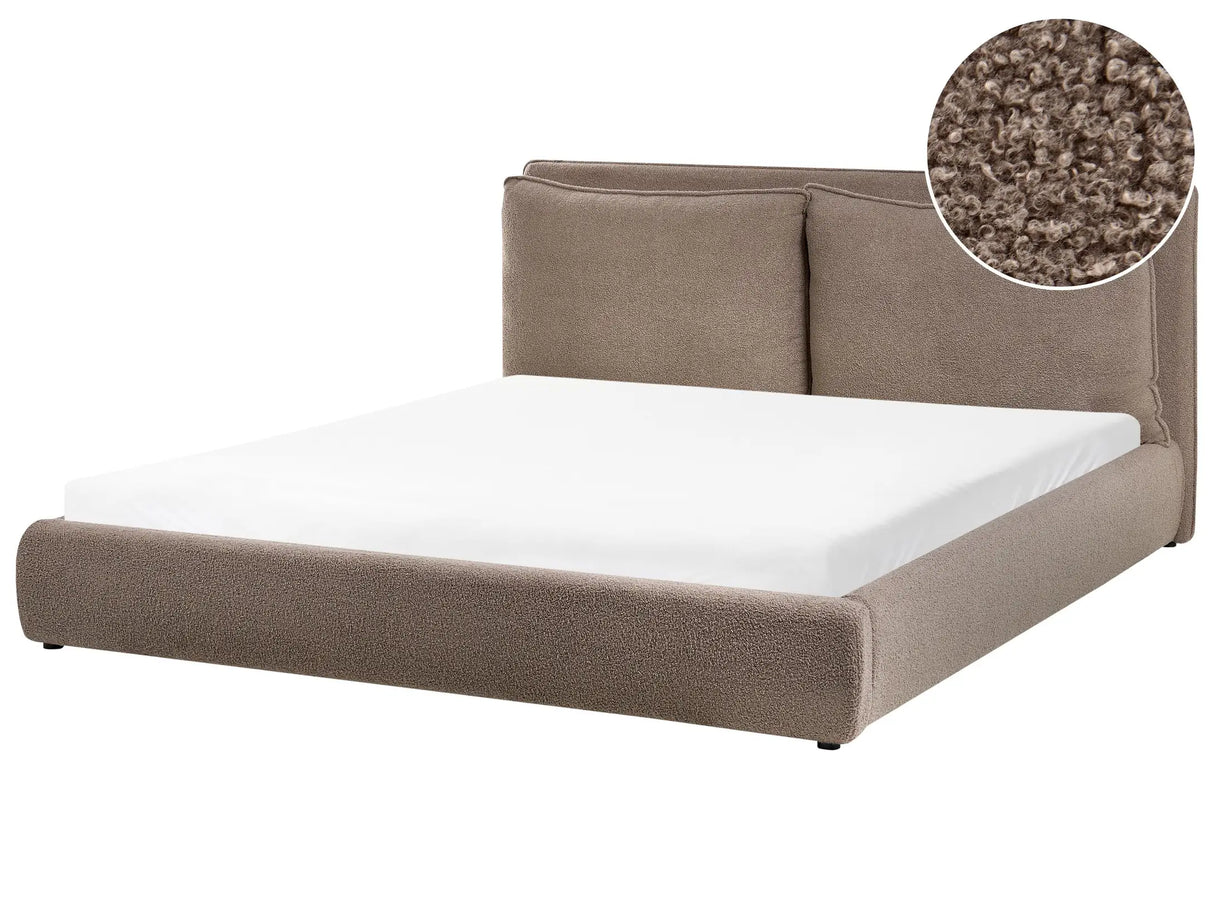EU Super King Size Bed Brown Boucle 6ft Upholstered Frame Cushion Back Cosy Bedroom Modern Beliani