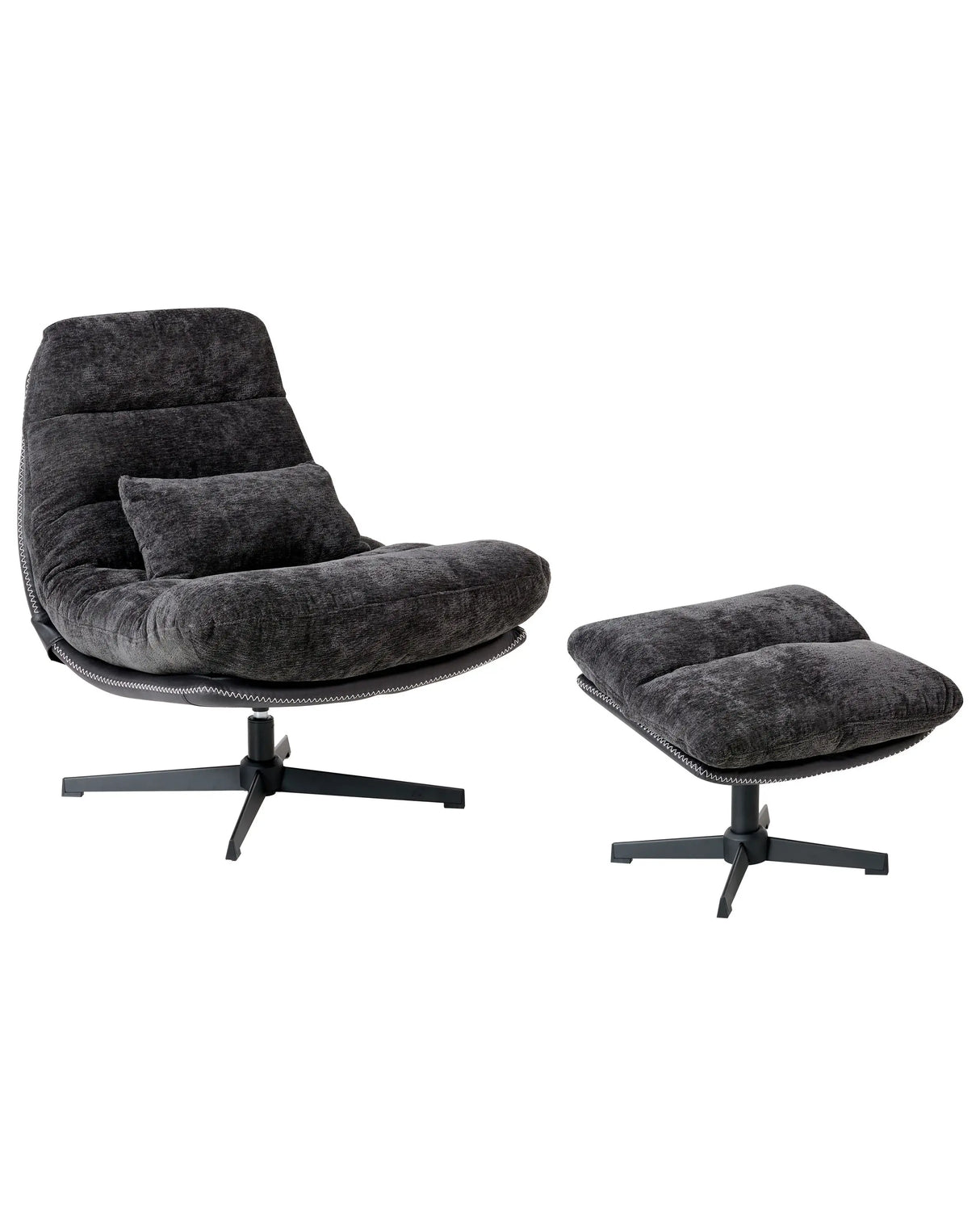 Swivel Armchair with Footstool Black Chenille Single Base Cushioned Seat Beliani