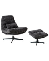 Swivel Armchair with Footstool Black Chenille Single Base Cushioned Seat Beliani