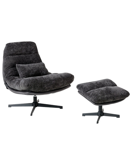 Swivel Armchair with Footstool Black Chenille Single Base Cushioned Seat Beliani