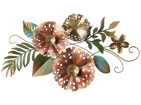 Wall Decor Multicolour Metal Handmade Piece of Art with a Floral Composition Modern Beliani