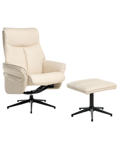 Recliner Armchair Light Beige with Footstool Vegan Faux Leather Swivel Upholstered Metal Frame Retro Design Beliani