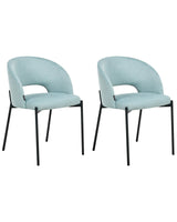 Set of 2 Fabric Dining Chairs Light Blue Upholstery Cut-Out Backrest Black Metal Legs Modern Retro Design Beliani