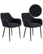 Set of 2 Dining Chairs Black Boucle Upholstery with Armrests Black Metal Legs Modern Design Beliani