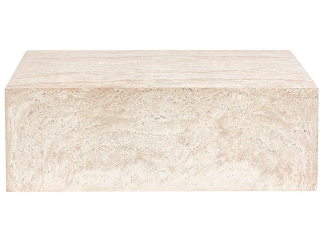 Side Table Beige Travertine Effect Top Veneer Stone-like Modern Design Living Room Beliani