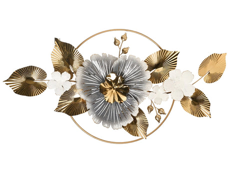 Wall Ornament Gold Metal Handmade Piece of Deco with Floral Composition Modern Beliani