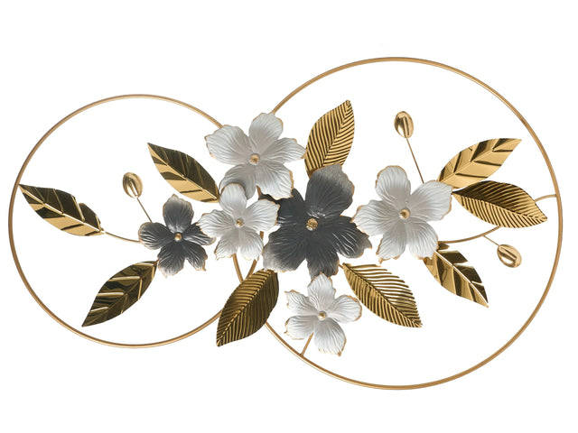 Wall Decor Gold Grey Metal Handmade Floral and Leaf Sculpture Glam Art Deco Modern Beliani
