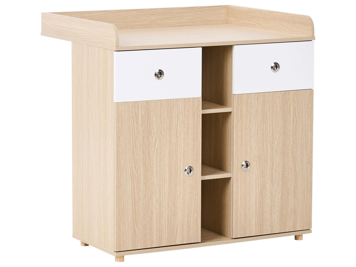 Changing Table Dresser Light Brown Particle Board Pine Wood Legs with Shelves and Drawers Nursery Storage Beliani