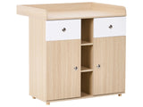 Changing Table Dresser Light Brown Particle Board Pine Wood Legs with Shelves and Drawers Nursery Storage Beliani