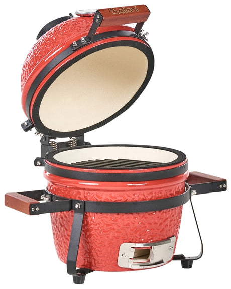 Charcoal Grill Red Ceramic Kamado Style BBQ with Lid and Thermometer Cooking Grate Beliani