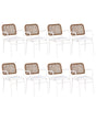 Set of 8 Garden Chairs White and Brown Aluminium Powder Coated Finish Frame Stackable Outdoor Beliani