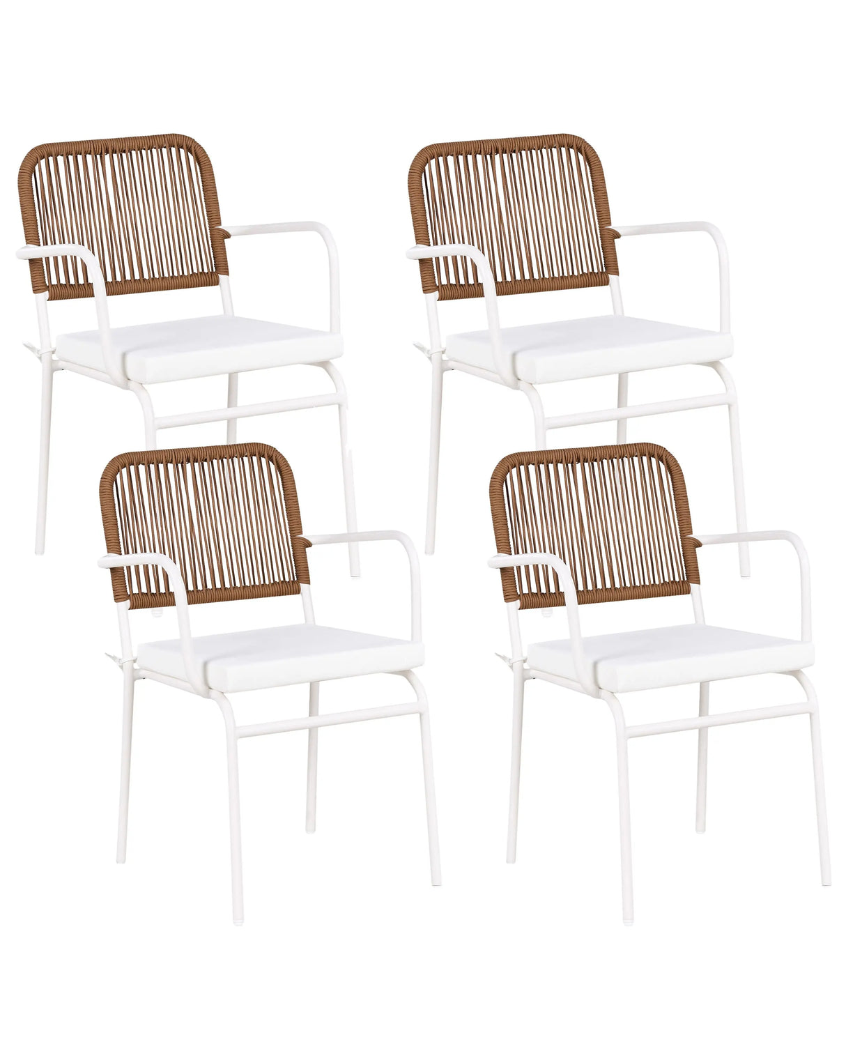 Set of 4 Garden Chairs White and Brown Aluminium Powder Coated Finish Frame Stackable Outdoor Beliani