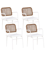 Set of 4 Garden Chairs White and Brown Aluminium Powder Coated Finish Frame Stackable Outdoor Beliani