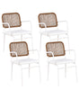 Set of 4 Garden Chairs White and Brown Aluminium Powder Coated Finish Frame Stackable Outdoor Beliani