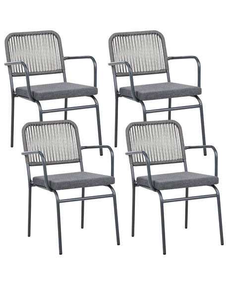 Set of 4 Garden Chairs Grey Aluminium Powder Coated Finish Frame Stackable Outdoor Beliani