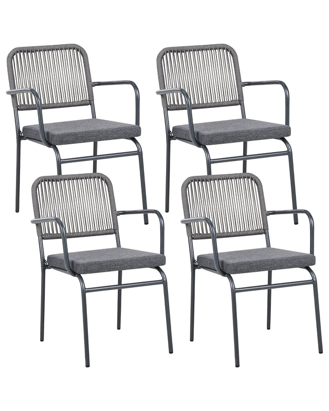 Set of 4 Garden Chairs Grey Aluminium Powder Coated Finish Frame Stackable Outdoor Beliani