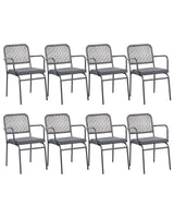 Set of 8 Garden Chairs Grey Aluminium Powder Coated Finish Frame Stackable Outdoor Beliani