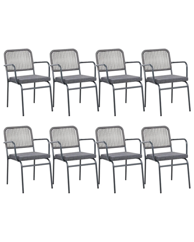Set of 8 Garden Chairs Grey Aluminium Powder Coated Finish Frame Stackable Outdoor Beliani