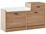 Shoe Storage Cabinet Light Brown with Seat Particle Board 2 Compartments Scandinavian Design Hallway Beliani