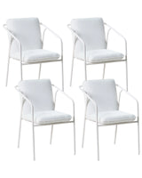 Set of 4 Garden Chairs White Aluminium Metal Powder Coated with Cushions Stackable Outdoor Beliani