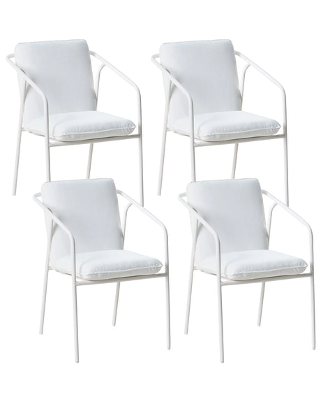 Set of 4 Garden Chairs White Aluminium Metal Powder Coated with Cushions Stackable Outdoor Beliani