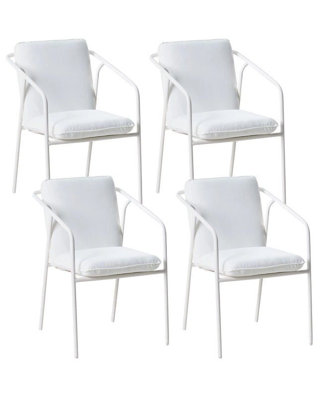 Set of 4 Garden Chairs White Aluminium Metal Powder Coated with Cushions Stackable Outdoor Beliani