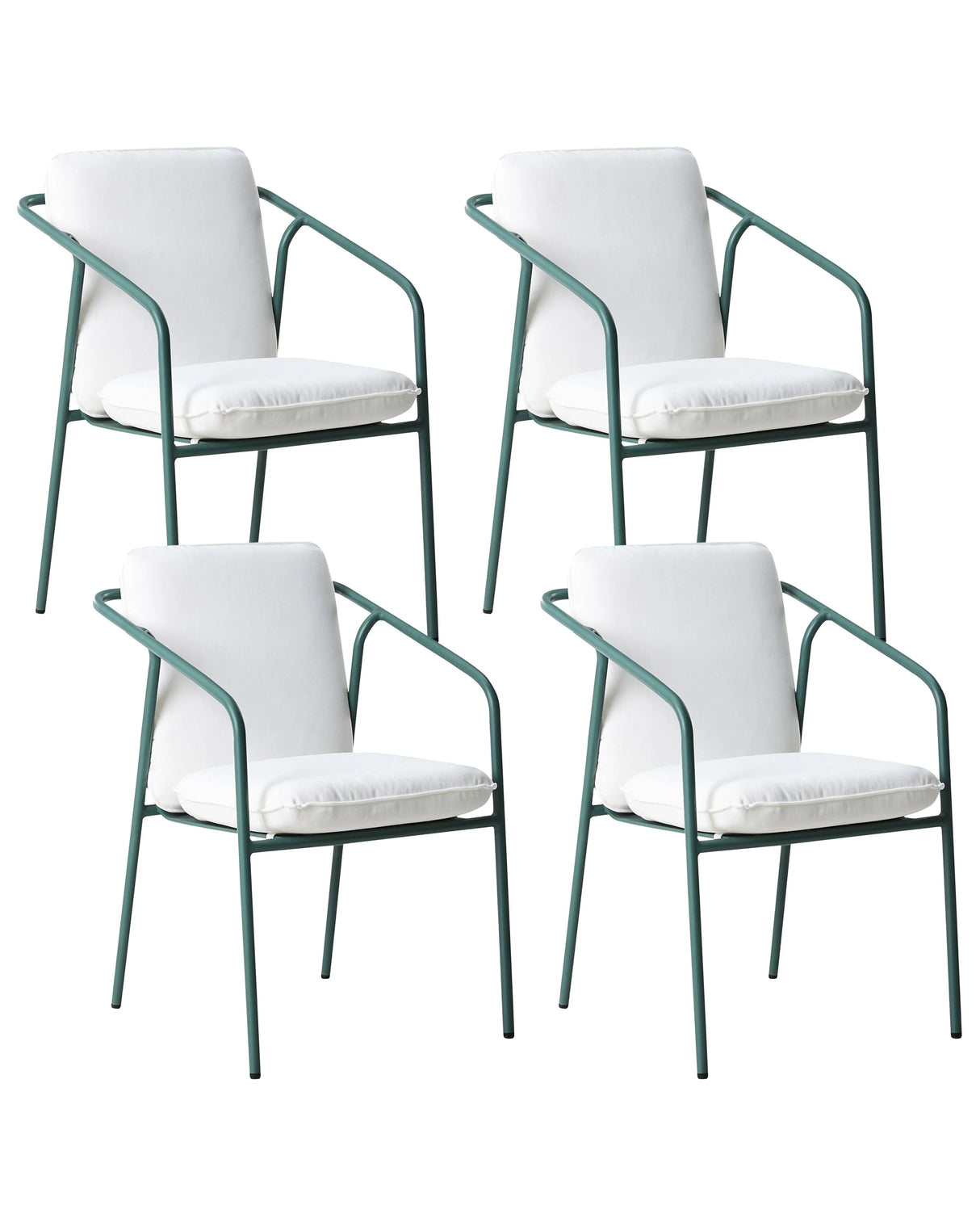 Set of 4 Garden Chairs Green Aluminium Metal Powder Coated with White Cushions Stackable Outdoor Beliani