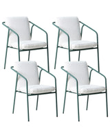 Set of 4 Garden Chairs Green Aluminium Metal Powder Coated with White Cushions Stackable Outdoor Beliani