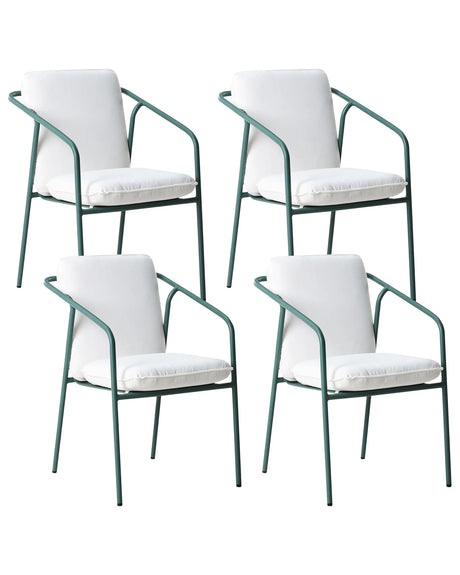 Set of 4 Garden Chairs Green Aluminium Metal Powder Coated with White Cushions Stackable Outdoor Beliani