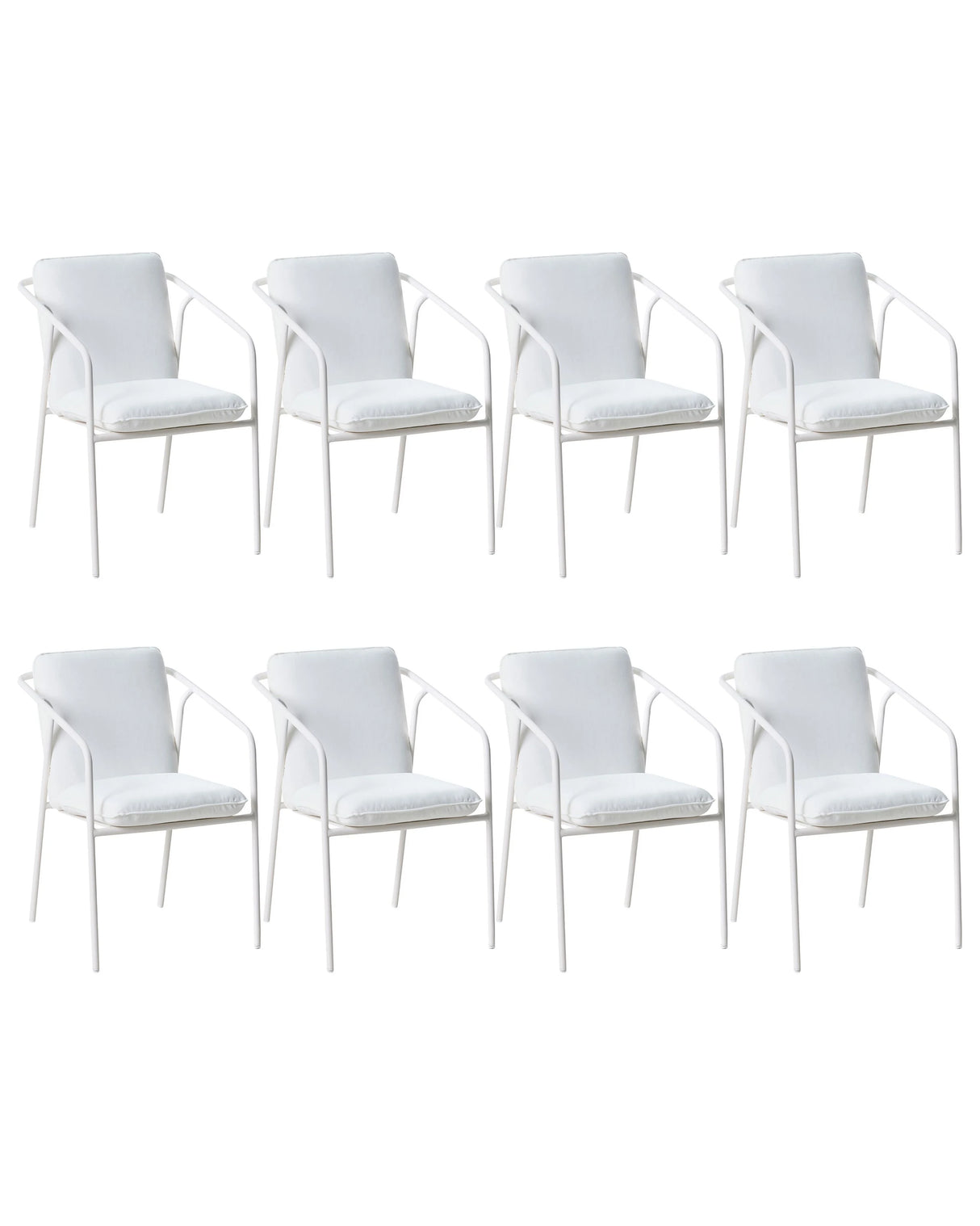 Set of 8 Garden Chairs White Aluminium Metal Powder Coated Cushions Stackable Outdoor Beliani