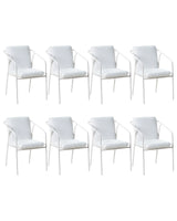 Set of 8 Garden Chairs White Aluminium Metal Powder Coated Cushions Stackable Outdoor Beliani