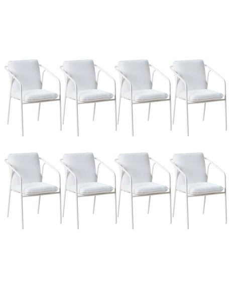 Set of 8 Garden Chairs White Aluminium Metal Powder Coated Cushions Stackable Outdoor Beliani