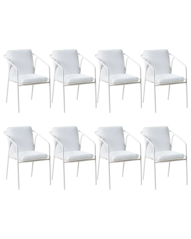 Set of 8 Garden Chairs White Aluminium Metal Powder Coated Cushions Stackable Outdoor Beliani