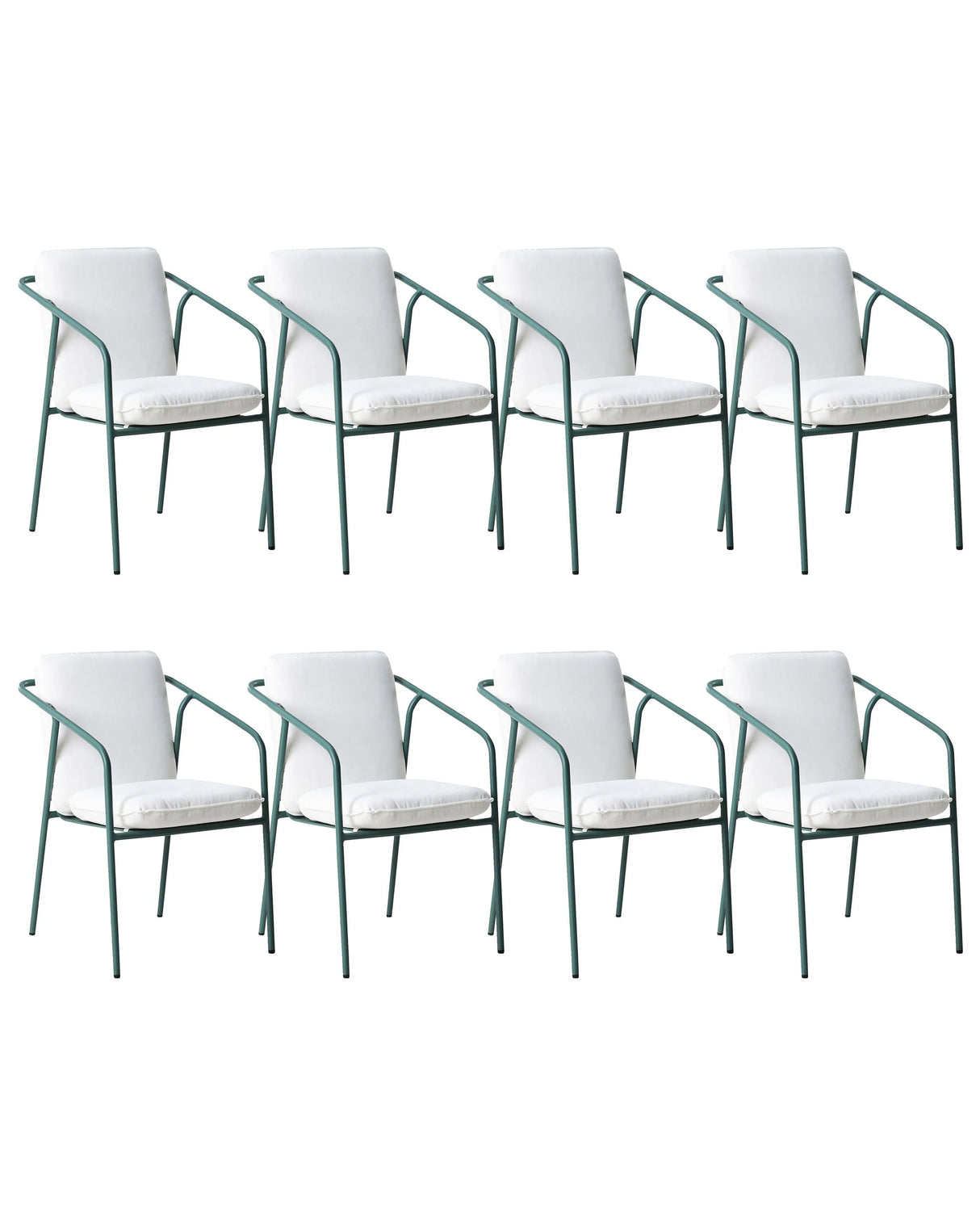 Set of 8 Garden Chairs Green Aluminium Metal Powder Coated with White Cushions Stackable Outdoor Beliani