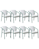 Set of 8 Garden Chairs Green Aluminium Metal Powder Coated with White Cushions Stackable Outdoor Beliani