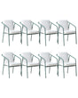 Set of 8 Garden Chairs Green Aluminium Metal Powder Coated with White Cushions Stackable Outdoor Beliani
