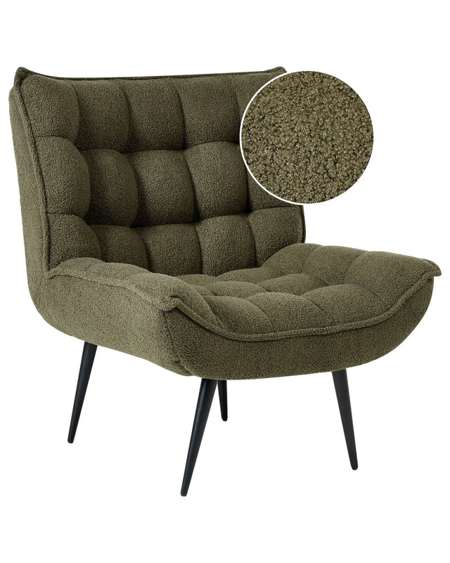Armchair Dark Green Boucle Armless Accent Leisure Chair Armless Tufting Metal Iron Black Legs Living Room Bedroom Modern Beliani