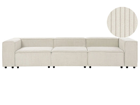 Modular Sofa Off White Cord Fabric Upholstered 3 Seater Black Legs Modern Living Room Couch Beliani