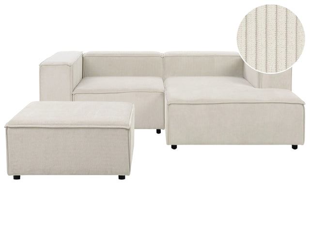 Modular Left Hand Sofa Off White Cord 3 Seater Sectional Corner Sofa with Ottoman Black Legs Modern Living Room Beliani