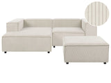 Modular Right Hand Sofa Off White Cord 3 Seater Sectional Corner Sofa with Ottoman Black Legs Modern Living Room Beliani