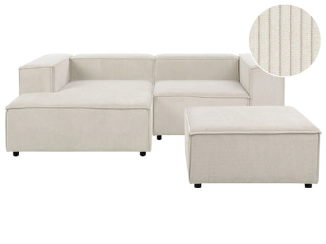 Modular Right Hand Sofa Off White Cord 3 Seater Sectional Corner Sofa with Ottoman Black Legs Modern Living Room Beliani