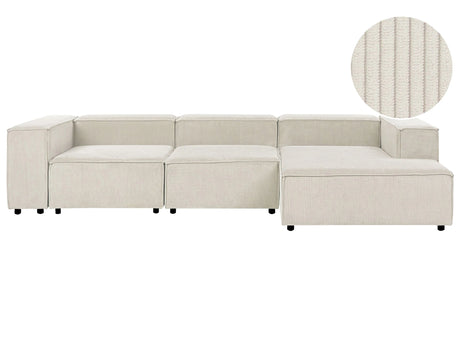 Modular Left Hand Sofa Off White Cord 4 Seater Sectional Corner Sofa with Black Legs Modern Living Room Beliani
