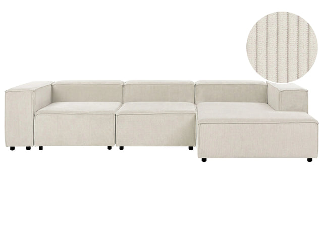 Modular Left Hand Sofa Off White Cord 4 Seater Sectional Corner Sofa with Black Legs Modern Living Room Beliani