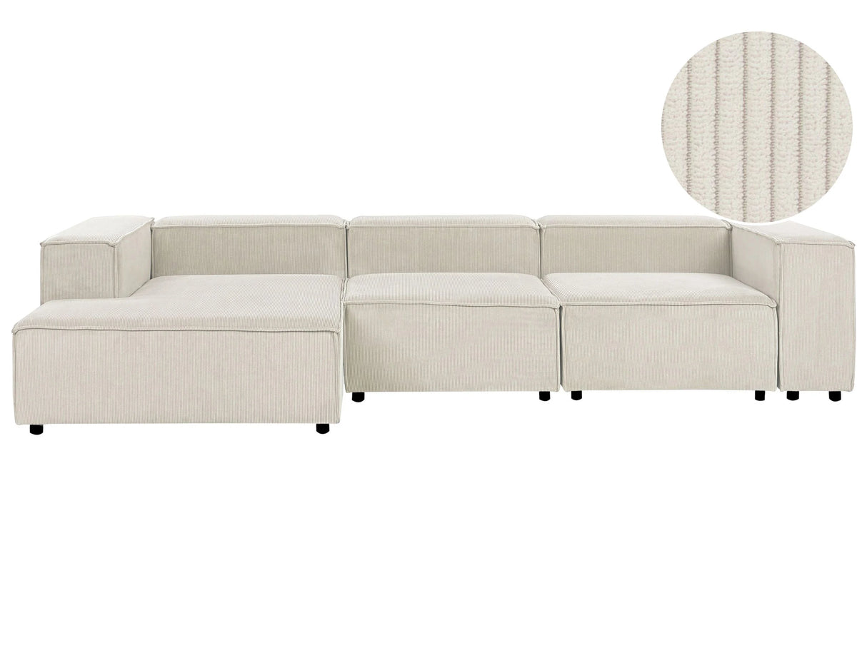 Modular Right Hand Sofa Off White Cord 4 Seater Sectional Corner Sofa with Black Legs Modern Living Room Beliani