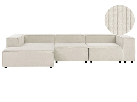 Modular Right Hand Sofa Off White Cord 4 Seater Sectional Corner Sofa with Black Legs Modern Living Room Beliani
