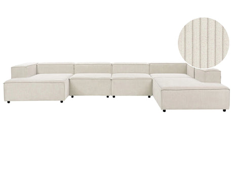 Modular Left Hand Sofa Off White Corduroy 5 Seater Sectional Corner Sofa with Black Legs Modern Living Room Beliani